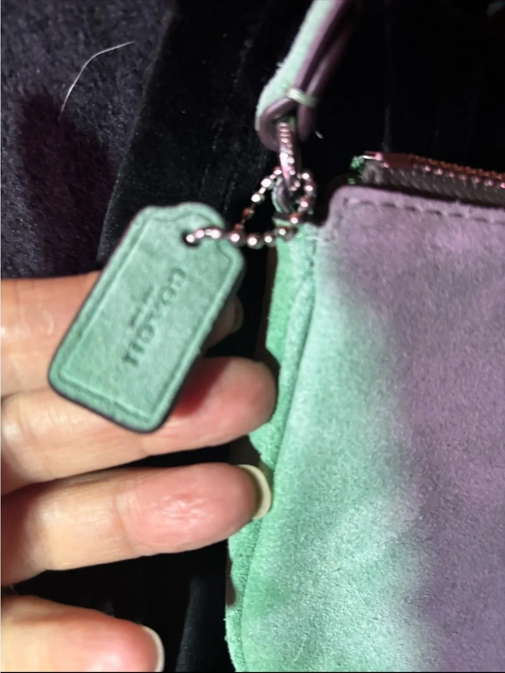 Coach Mint Green Suede Wristlet Clutch